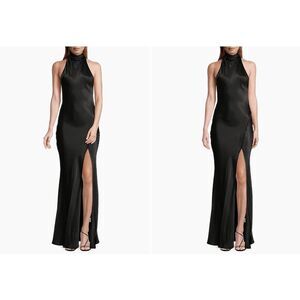 Sau Lee Penelope Satin Halter Gown IN Black US 2 $550
